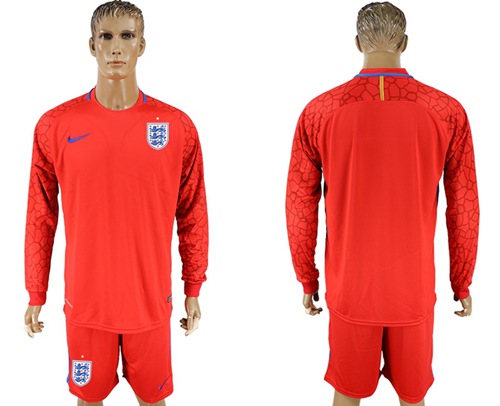 England Blank Red Long Sleeves Goalkeeper Soccer Country Jersey - Click Image to Close